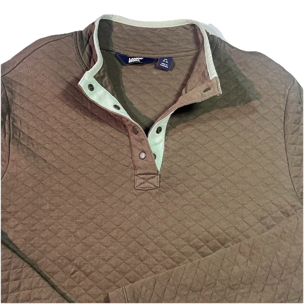 Lands End Women's Quilted 1/4‎ Snap Pullover Size M EUC